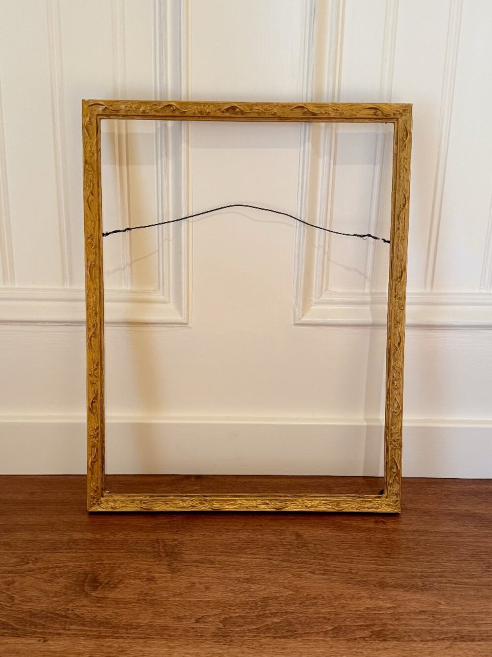 Vintage Gold Painted Wood Picture Frame | Molded Floral Detailing